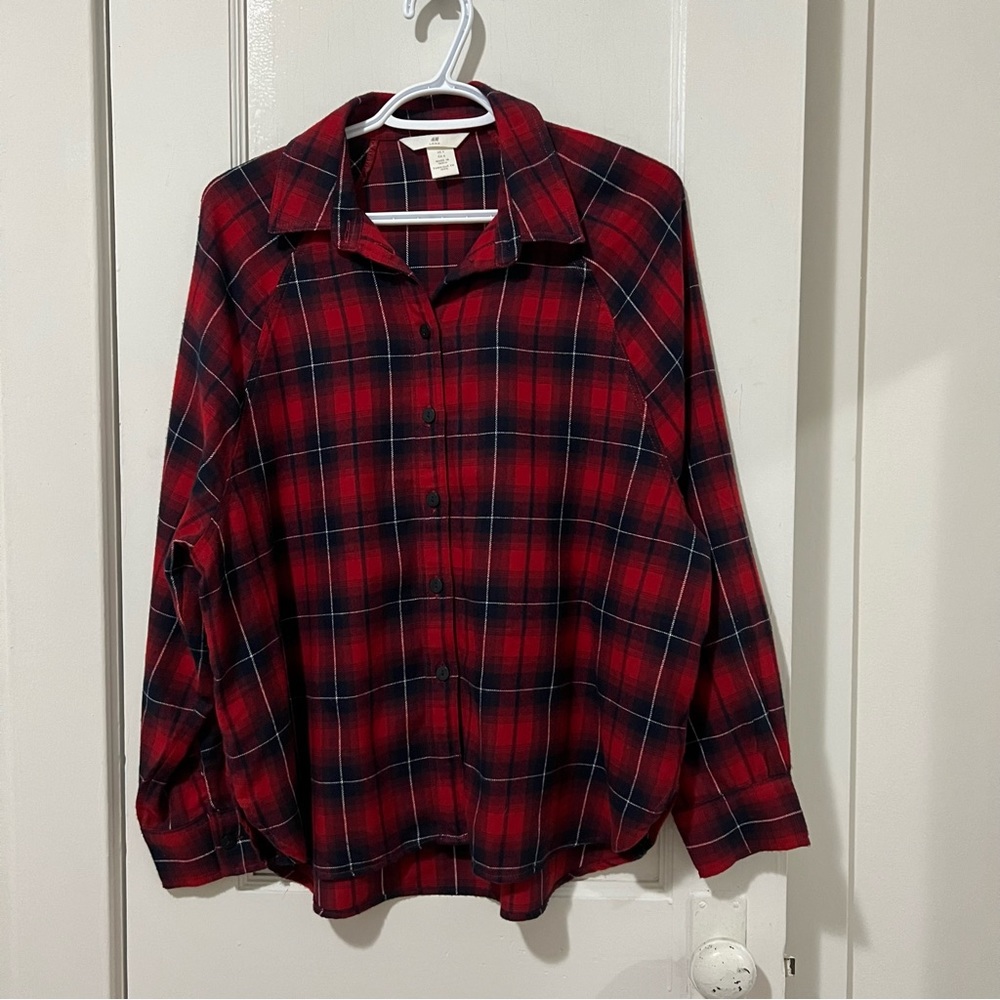H&M Red and Navy Plaid Flannel Shirt